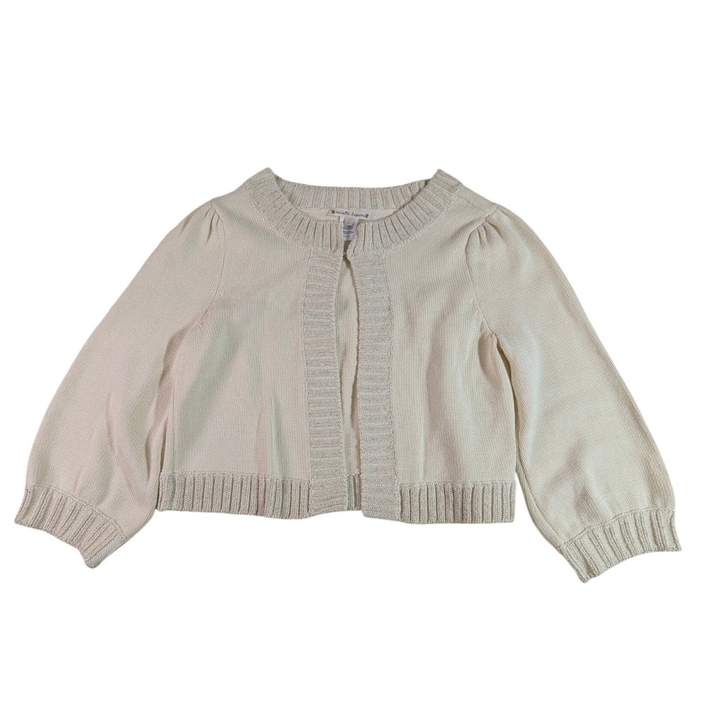 Nanette Lepore Ivory‎ Metallic Shimmer Cropped Cardigan Large